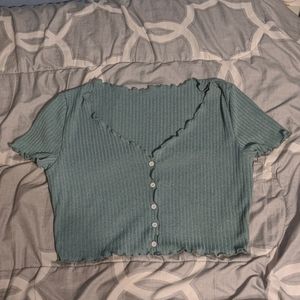 Cropped button front tee